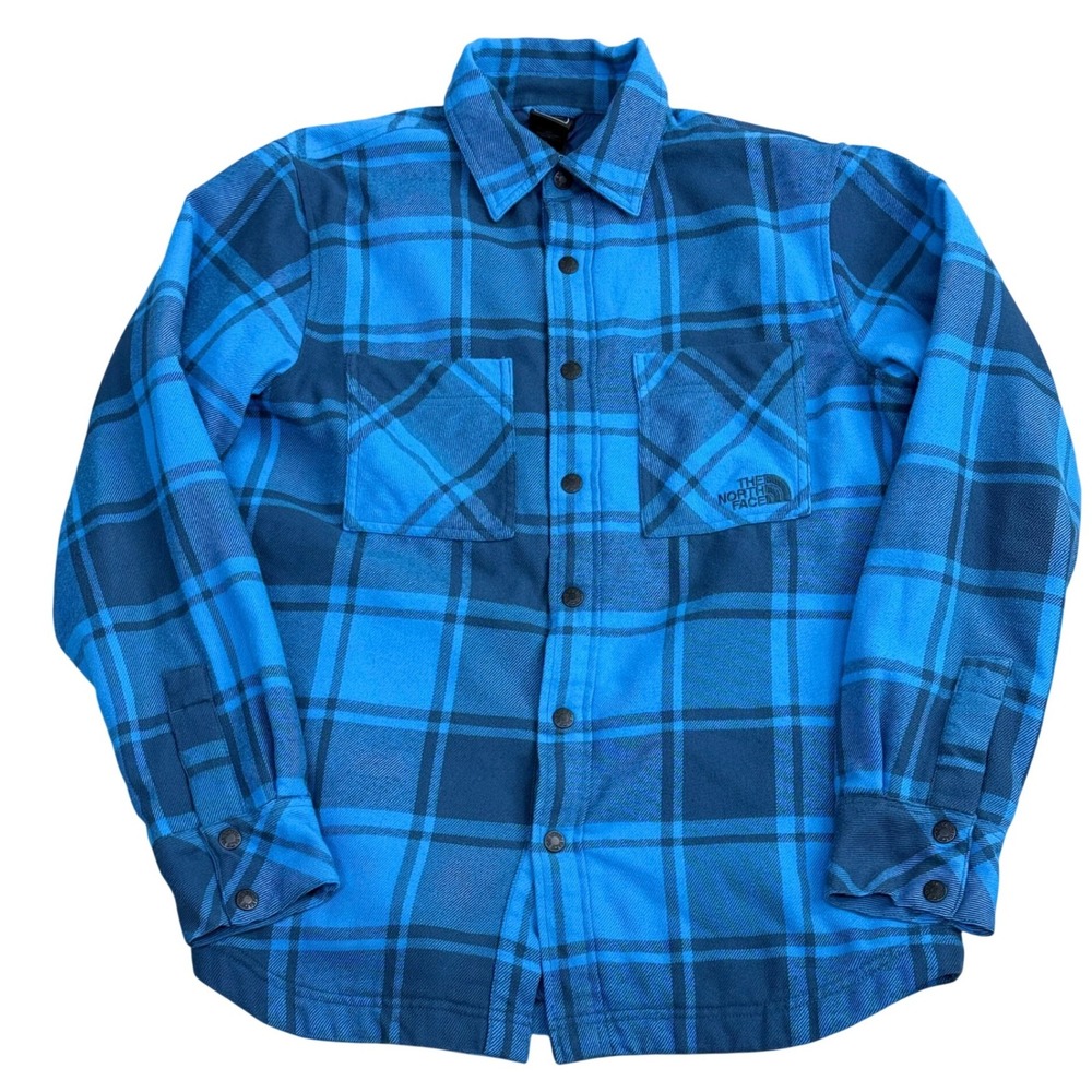 The North Face Quilted Flannel Shirt Jacket Mens Small Blue Outdoors Hiking - Picture 1 of 10